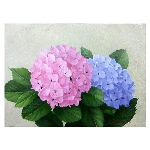油彩画 あじさい 洋画 日本画 油絵額縁付きで納品対応可 P6号 あじさい