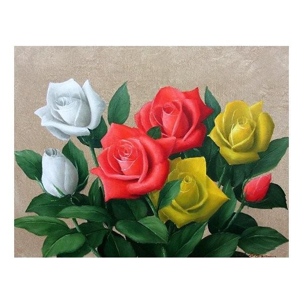 油絵 油彩画 洋画 (油絵額縁付きで納品対応可) M15号 「ばら２ 薔薇２」 安田 英明