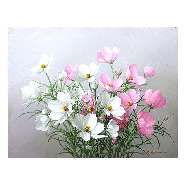 作者名： 千賀 節子 作・画題：「コスモス」・技法：油彩画（直筆