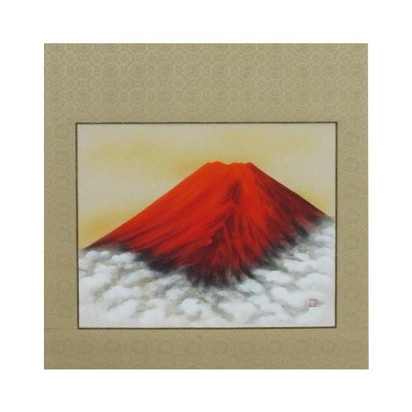 掛け軸 掛軸 純国産掛け軸 床の間 慶祝画 年中掛け 「赤富士」 奥田拓也作 尺五横 桐箱付_1