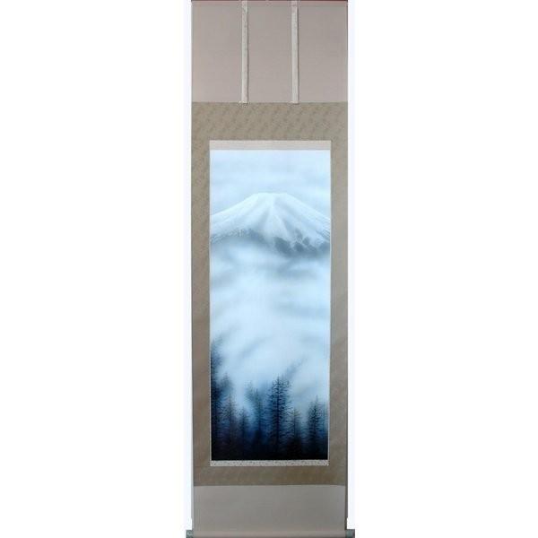 掛け軸 掛軸 純国産掛け軸 床の間 景色画 年中掛け 「白富士」 上村久志作 尺五 桐箱付 絵画-楽器、手芸、コレクション-日本画