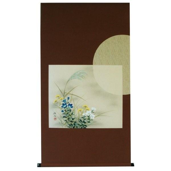 掛け軸 掛軸 純国産掛け軸 床の間 時期画 「 秋草 」 奥田拓也作 尺五横 桐箱付 美術、工芸品-日本画