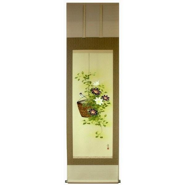 掛け軸 掛軸 純国産掛け軸 床の間 時期画 「 鉄線 」 奥田拓也作 尺五 桐箱付 絵画-美術、工芸品