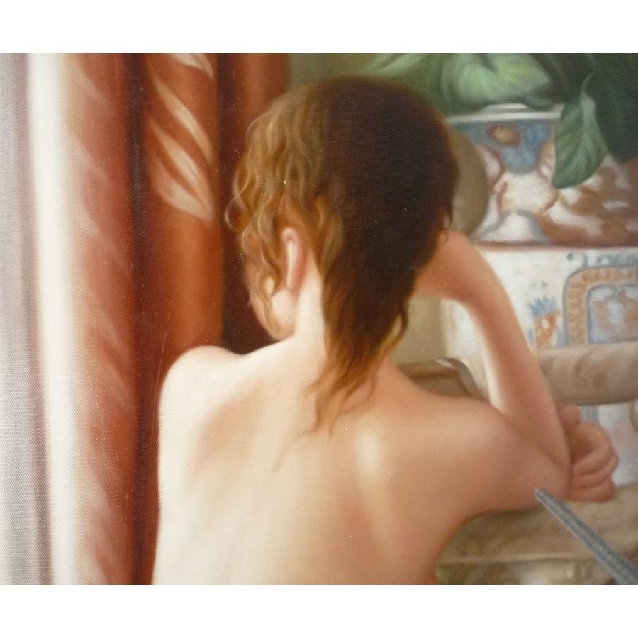 肉筆絵画 油絵 油彩画 洋画 (油絵額縁付きで納品対応可) F12号 「窓辺の裸婦」｜touo2｜02