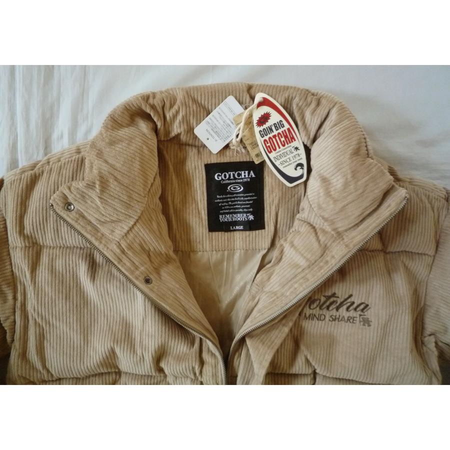 GOTCHA ガッチャ コーデュロイ中綿ジャケット 太畝 フェイクダウン スタンドネック 刺繍ロゴ ベージュ Lサイズ |  | 02