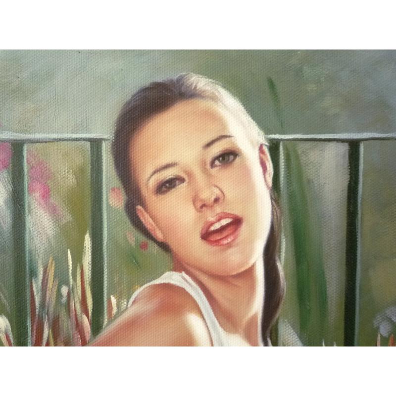 肉筆絵画 油絵 油彩画 洋画 木枠付 (油絵額縁付きで納品対応可) F6号 「プールサイドの裸婦」 |  | 01