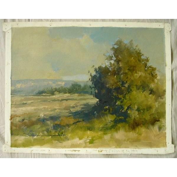 ヨーロッパ絵画 肉筆油絵 (額縁付きで納品対応可) サイズF6号 ロンバルド作 「丘」_1