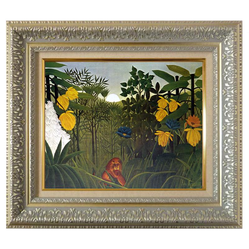 絵画 世界の名画シリーズ 額縁付 アンリ・ルソー 「ライオンの食事