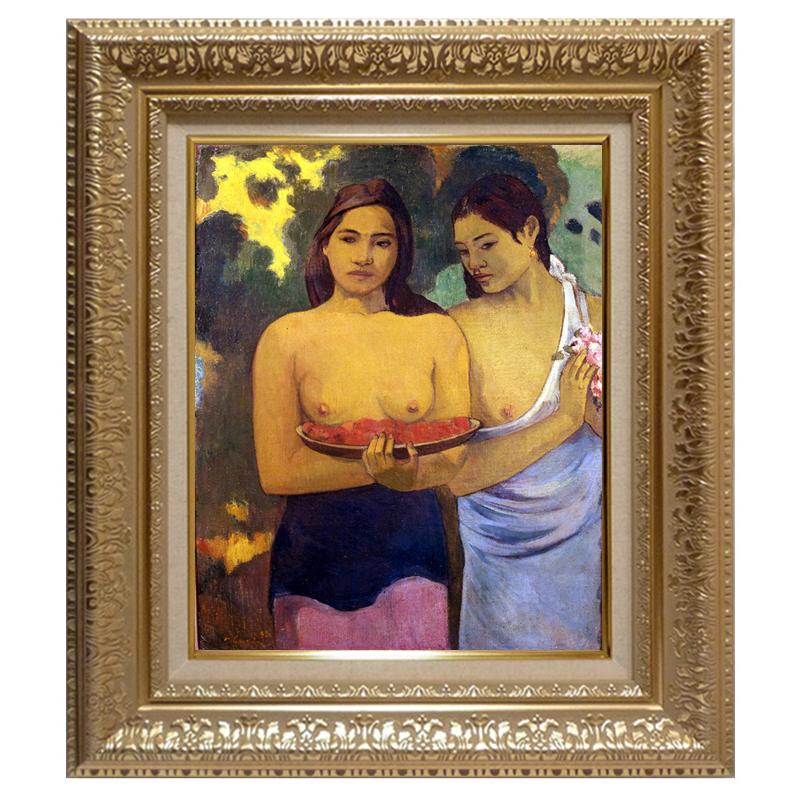 ポール・ゴーギャン、【柵、あるいは豚番の女】、希少な画集画より 絵画 世界の名画シリーズ 額縁付 ポール・ゴーギャン 「二人のタヒチの