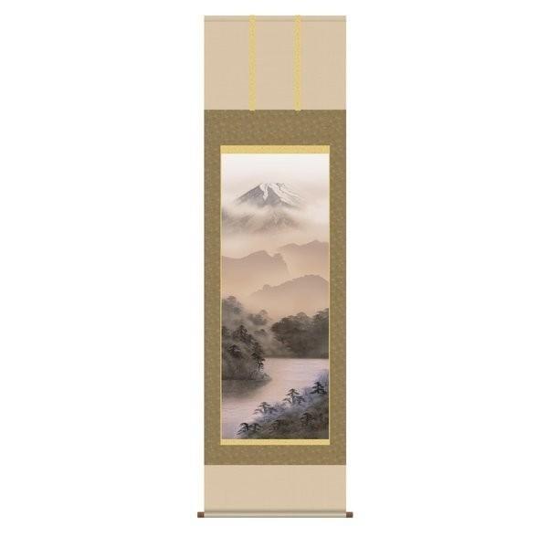 掛軸 純国産掛け軸 床の間 景観画 「富士閑景」 熊谷千風 尺五 かざり付ける箱納める オニックス重し 殺虫剤香客あしらい
