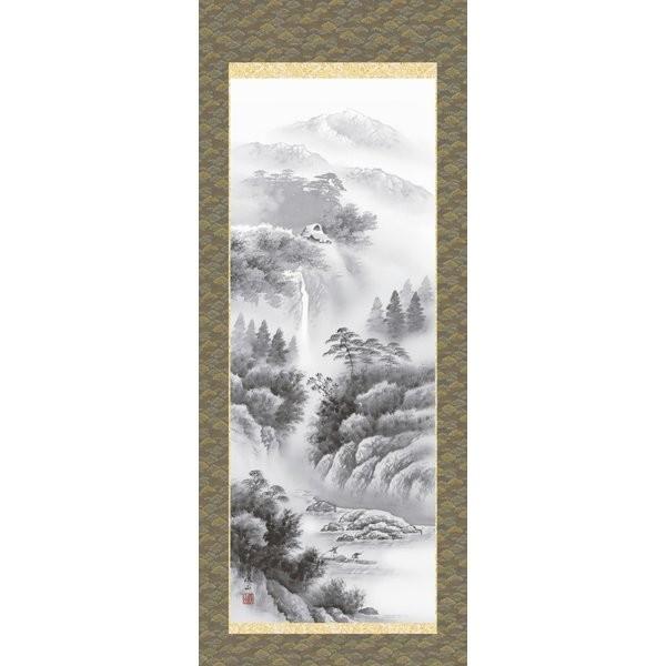 掛軸 純国産掛け軸 床の間 景観画 「幽山蒼流」 伊藤渓山 尺五 かざり付ける箱納める オニックス重し 殺虫剤香客あしらい