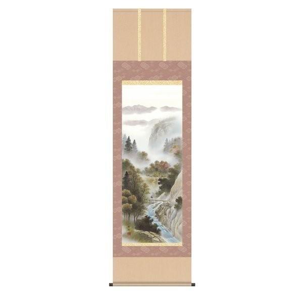 掛軸 純国産掛け軸 床の間 山水画 「四季山水（春）」 中山雪邨 尺五 化粧箱収納 オニックス風鎮 防虫香サービス