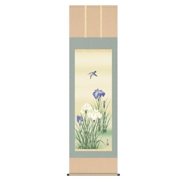 掛軸 純国産掛け軸 床の間 花鳥画 「菖蒲」 緒方葉水、尺五、化粧箱収納 オニックス風鎮 防虫香サービス