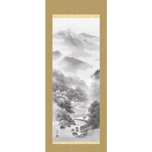 掛け軸 掛軸 純国産掛け軸 床の間 山水画 「 山河幽寂」 中山雪邨 尺五 桐箱畳紙収納 オニックス風鎮 防虫香サービス｜touo2｜02