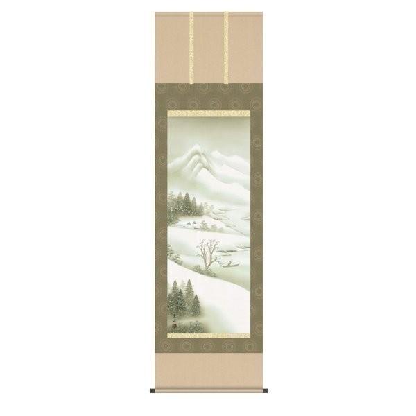 掛軸 純国産掛け軸 床の間 山水画 「四季山水（深雪悠景）」 緒方葉水 尺五 化粧箱収納 オニックス風鎮 防虫香サービス