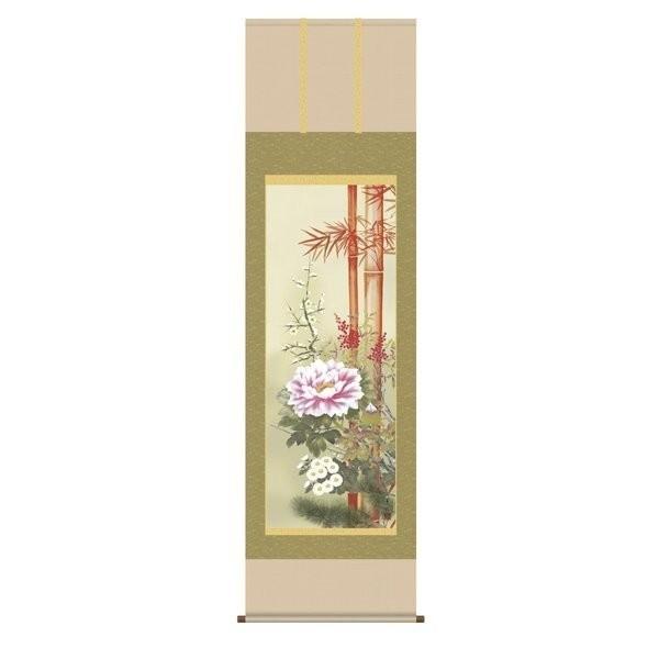 掛軸 純国産掛け軸 床の間 花鳥画 「吉祥名花」 幸田そよ風 尺五 かざり付ける箱納める オニックス沈子 殺虫剤香お持て成し 日本画-美術、工芸品
