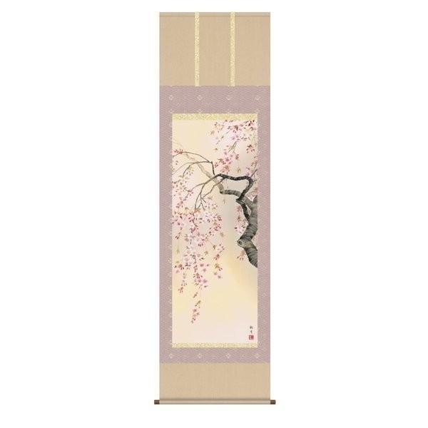 掛軸 純国産掛け軸 床の間 花鳥画 「桜花爛漫」 森山観月 尺五 化粧箱収納 オニックス風鎮 防虫香サービス