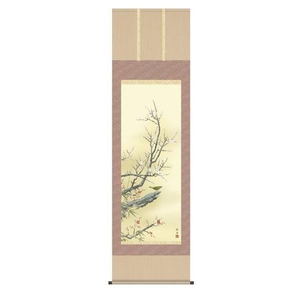 掛軸 純国産掛け軸 床の間 花鳥画 「四季花鳥 梅に鶯」 長江桂舟 尺五 化粧箱収納 オニックス風鎮 防虫香サービス