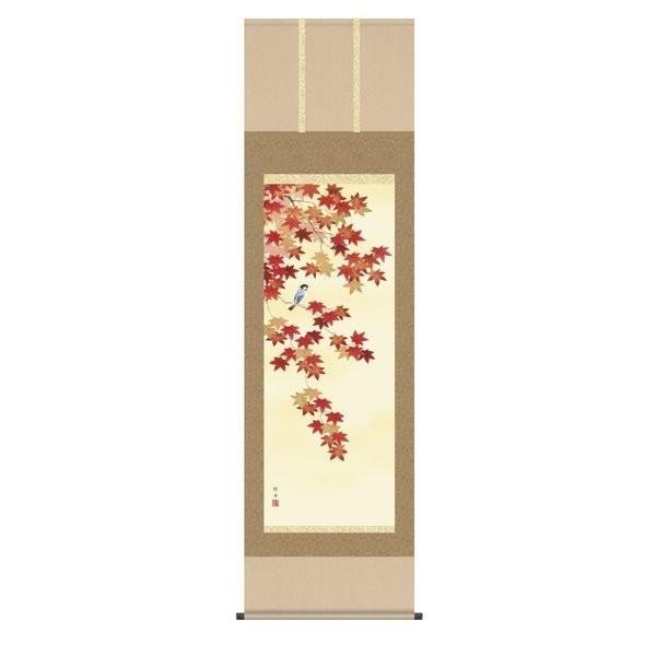 掛軸 純国産掛け軸 床の間 花鳥画 「四季花鳥 紅葉」 長江桂舟 尺五 化粧箱収納 オニックス風鎮 防虫香サービス