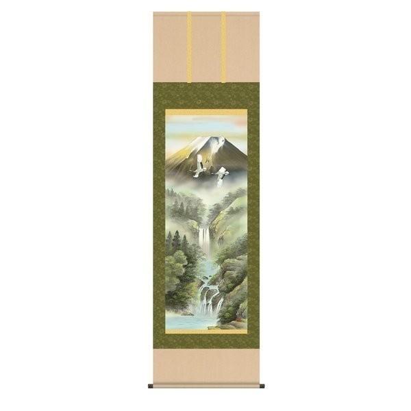 掛軸 純国産掛け軸 床の間 山水画 「富峰玉簾」 宇田川彩悠 尺五 化粧箱収納 オニックス風鎮 防虫香サービス