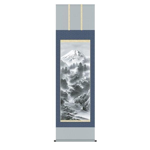掛軸 純国産掛け軸 床の間 山水画 「富獄情景」 伊藤渓山 尺五 化粧箱収納 オニックス風鎮 防虫香サービス