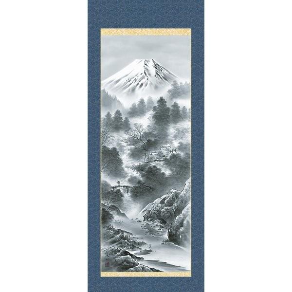 掛軸 純国産掛け軸 床の間 山水画 「富獄情景」 伊藤渓山 尺五 化粧箱収納 オニックス風鎮 防虫香サービス_1