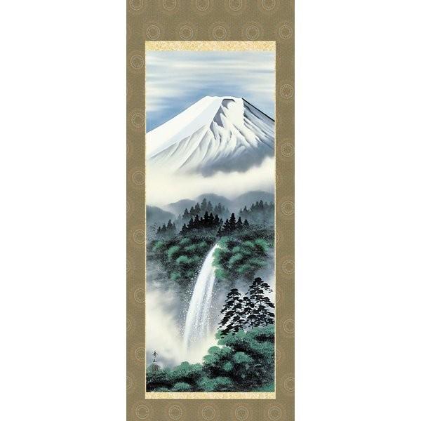 掛軸 純国産掛け軸 床の間 山水画 「富士幽谷」 鈴村秀山 尺五 化粧箱収納 オニックス風鎮 防虫香サービス_1