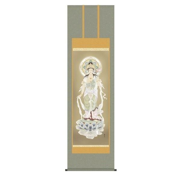 掛軸 純国産掛け軸 床の間 仏事画 「聖観音」 高見蘭石 尺五 化粧箱収納 オニックス風鎮 防虫香サービス