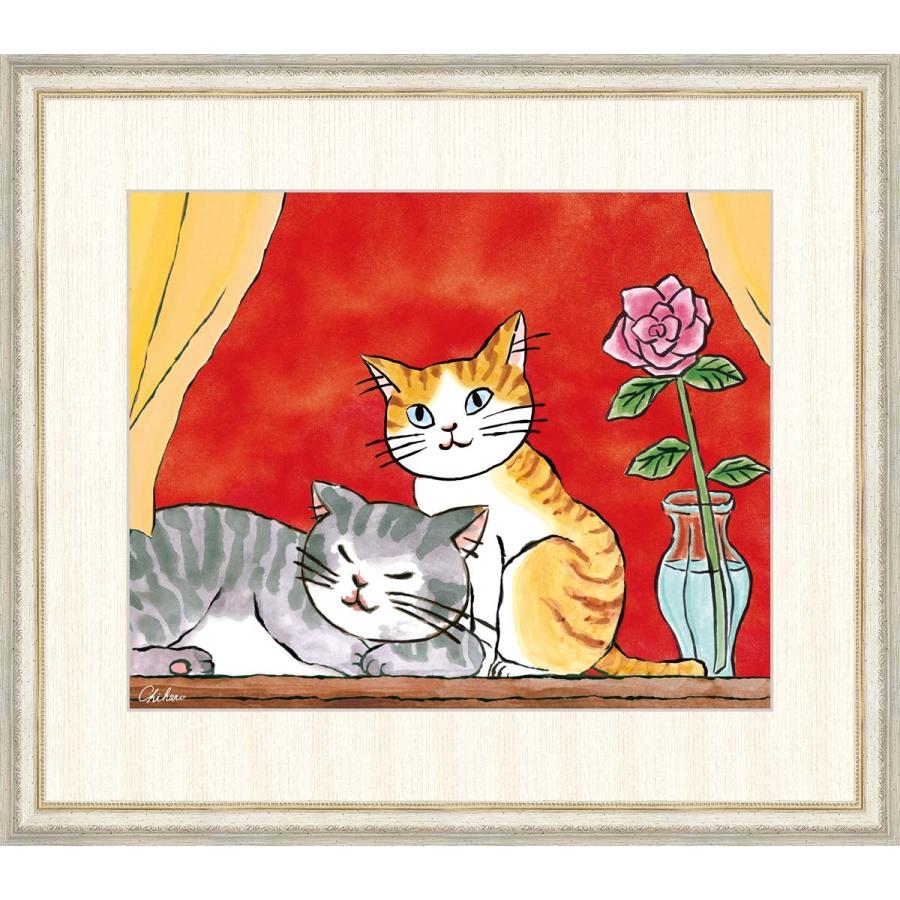 高細細しいデジタル版画 額装図画 千 春（ちはる）作 「慈しみのねこ」 F8 美術、工芸品-洋画