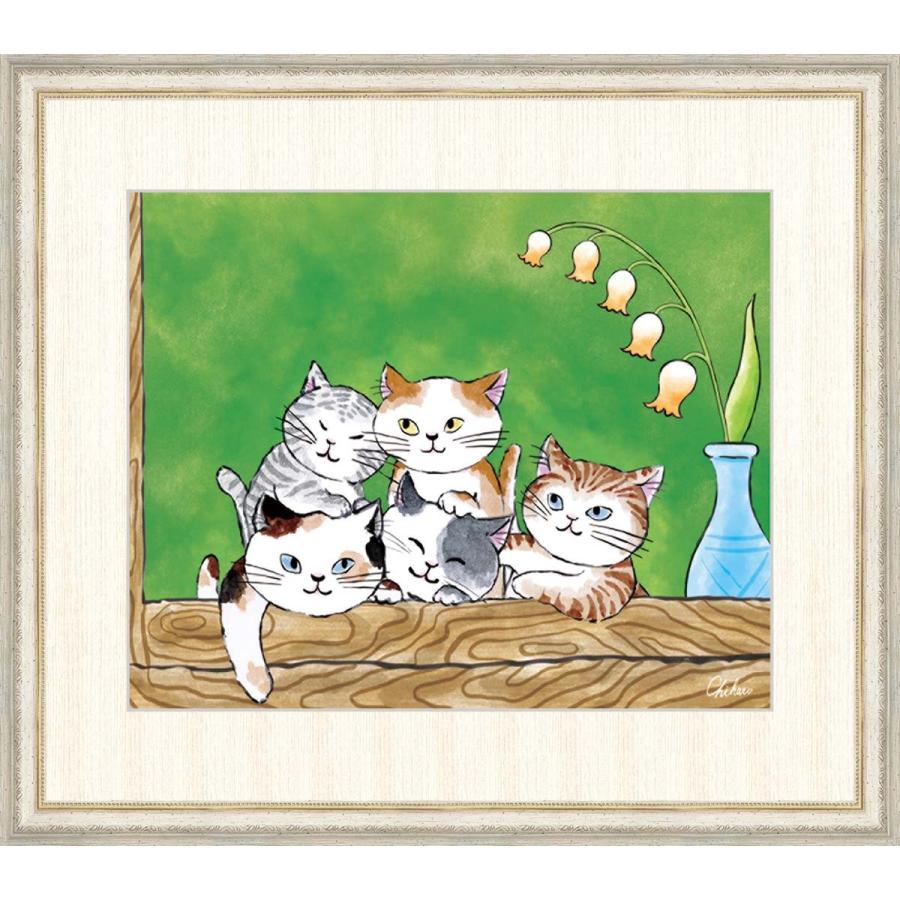 高細細しいデジタル版画 額装図画 千 春（ちはる）作 「癒しのねこ」 F8 美術、工芸品-絵画