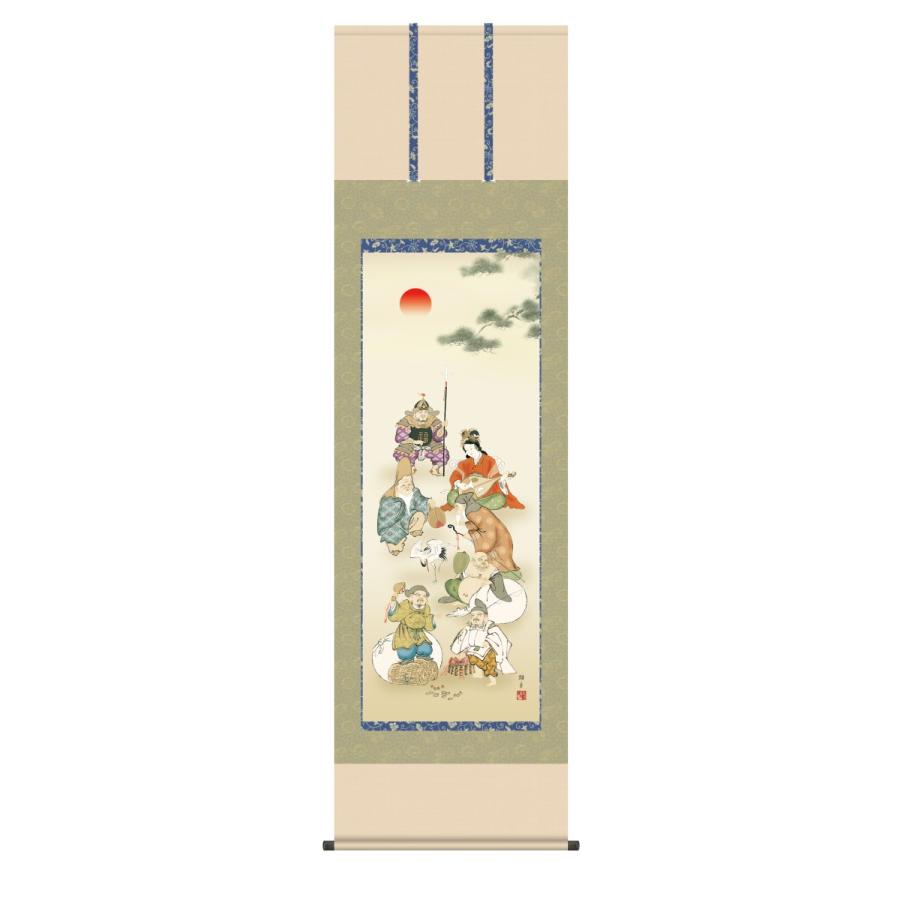 掛け軸 高精細巧芸画 純国産掛け軸 縁起画 鵜飼 雄平 「七福神」 尺五 オニックス風鎮 防虫香サービス