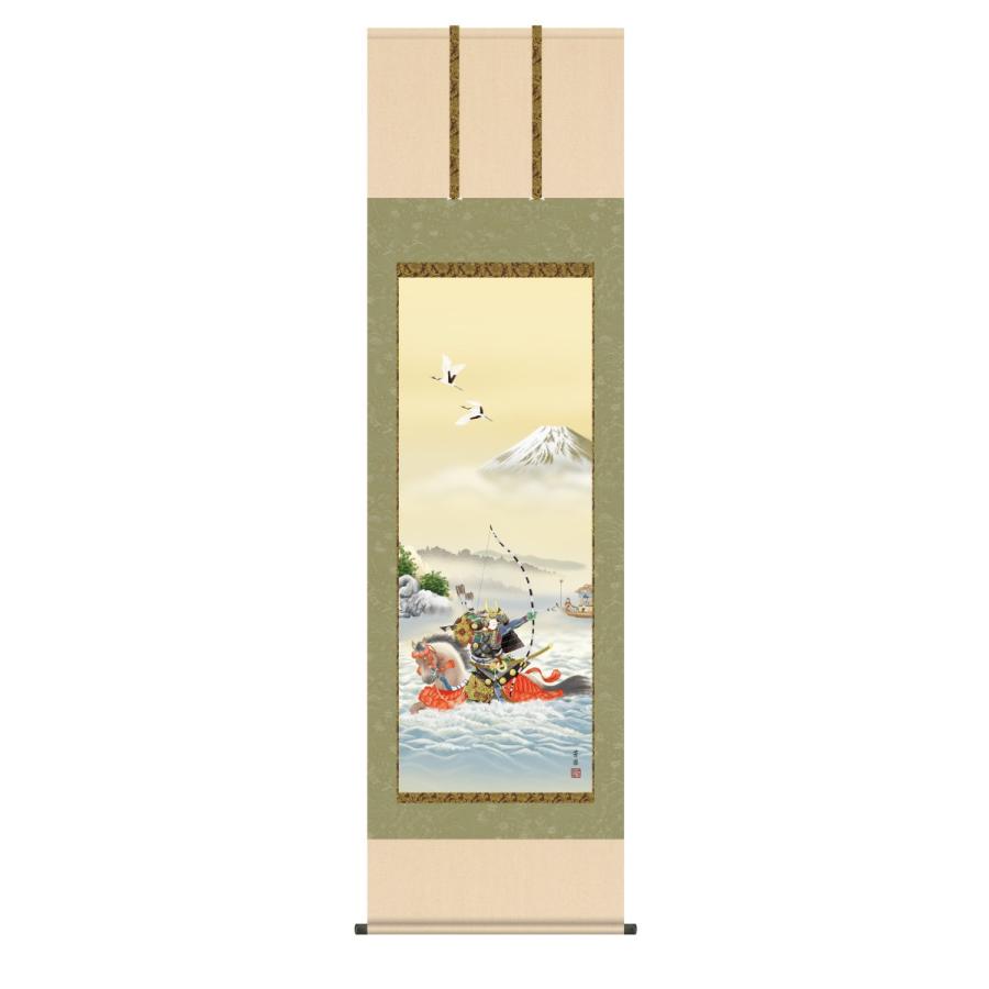 掛け軸 高精細巧芸画 純国産掛け軸 節句画 石田 芳園 「波上武者」 尺五 オニックス風鎮 防虫香サービス
