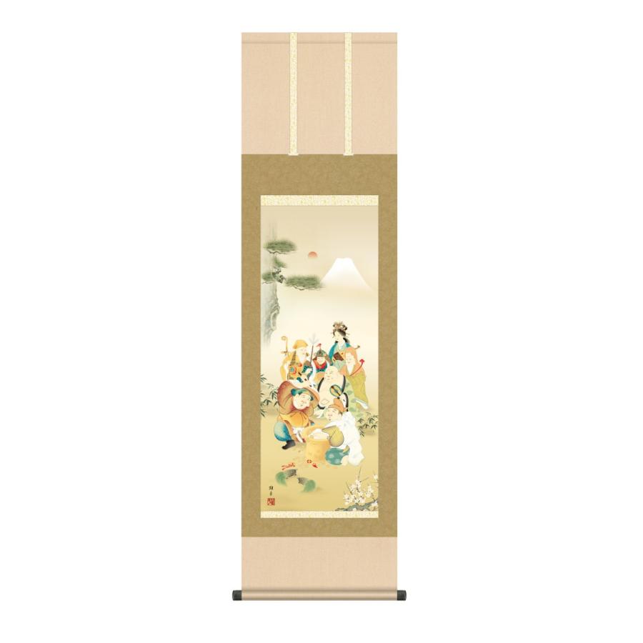 掛け軸 高精細巧芸画 純国産掛け軸 縁起画 鵜飼 雄平 「七福神」 尺三 オニックス風鎮 防虫香サービス