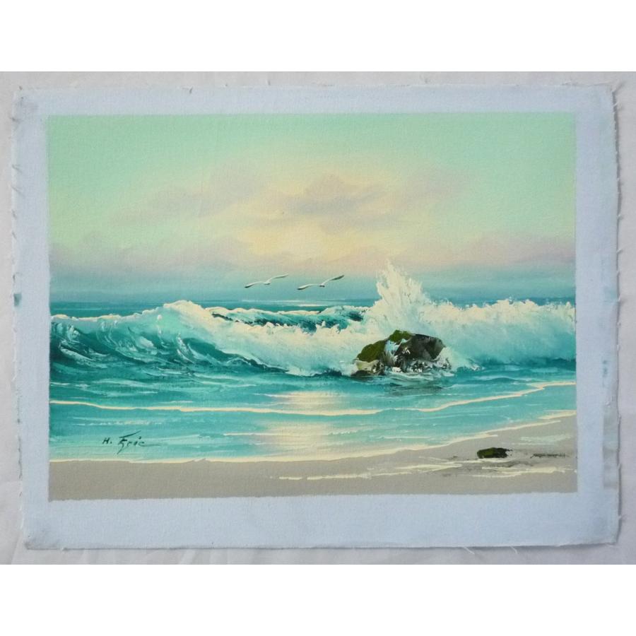 油彩画 洋画 肉筆油絵 F4号 「波 海 海景画」-35- 特価 : 東欧商事株式