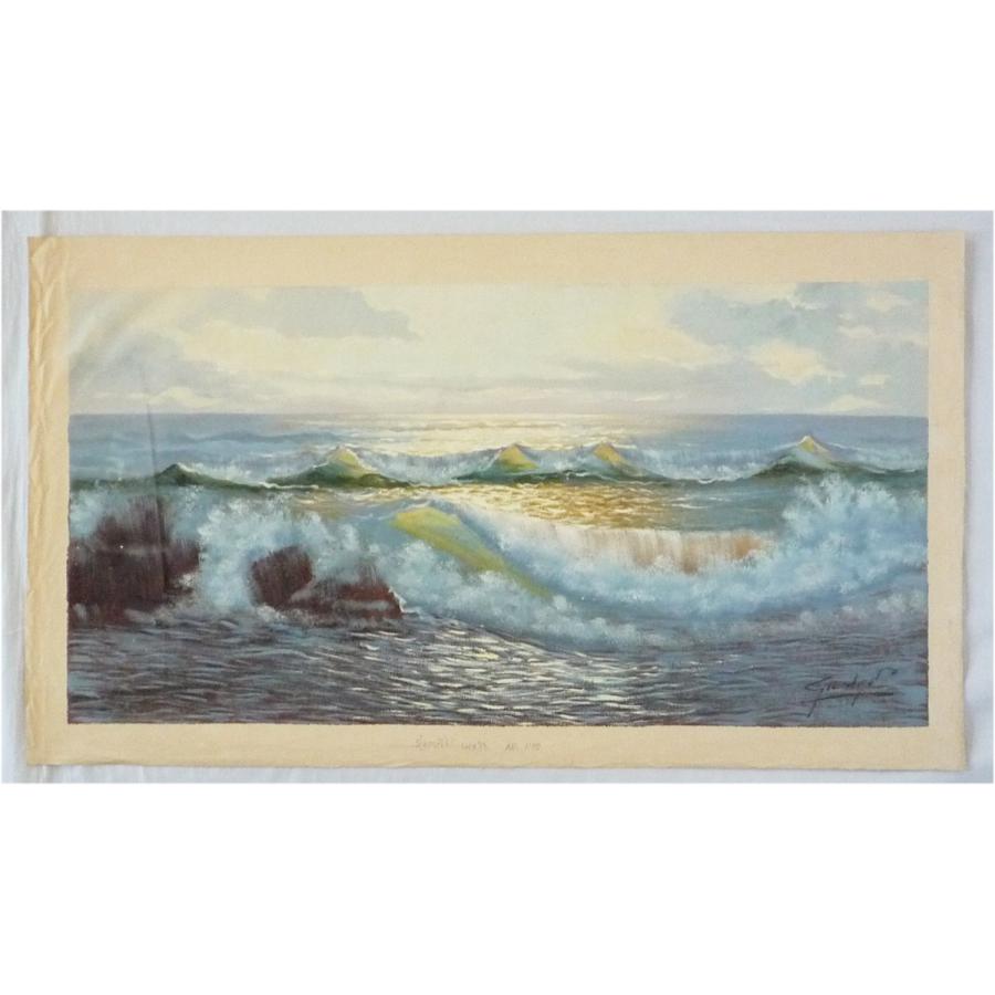 ヨーロッパ絵画 肉筆油絵 40X80 ジアルディーノ作 「朝焼けの海」1