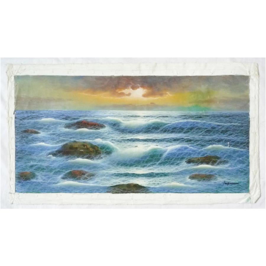 ヨーロッパ絵画直筆作品油絵 ヨーロッパ絵画 肉筆油絵 40X80 サンジオバンニ作 「朝焼けの海