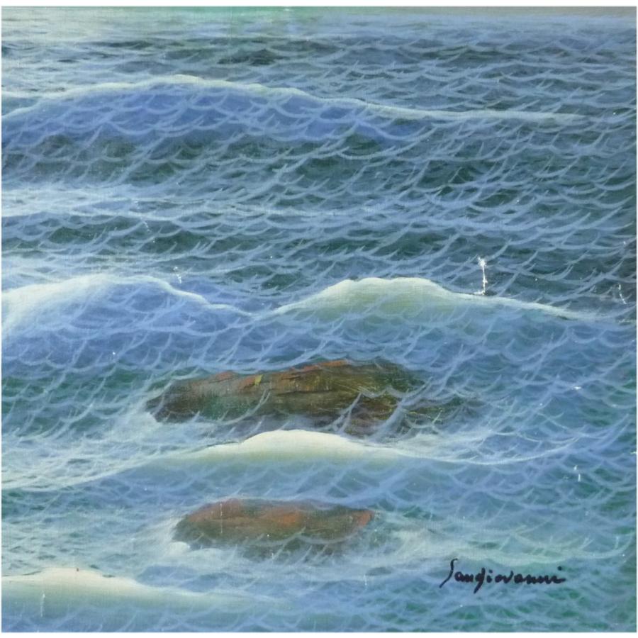 ヨーロッパ絵画 肉筆油絵 40X80 サンジオバンニ作 「朝焼けの海