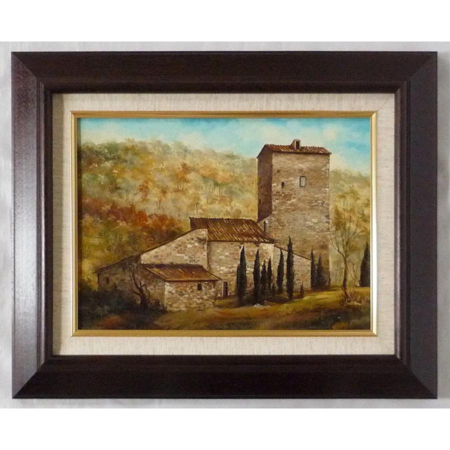 ヨーロッパ絵画 肉筆油絵 F4号 ミリアニ作「イタリア トスカーナ風景」1＋新品額縁付