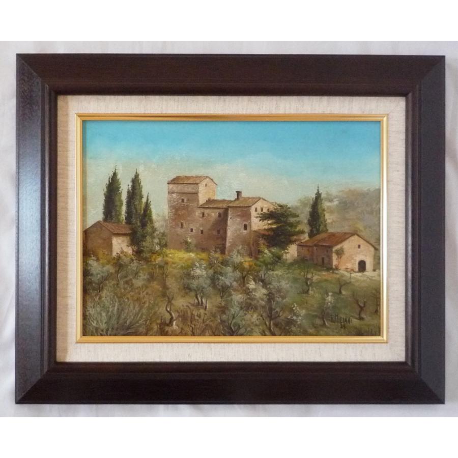 ヨーロッパ絵画 肉筆油絵 F4号 ミリアニ作「イタリア トスカーナ風景」11＋新品額縁付