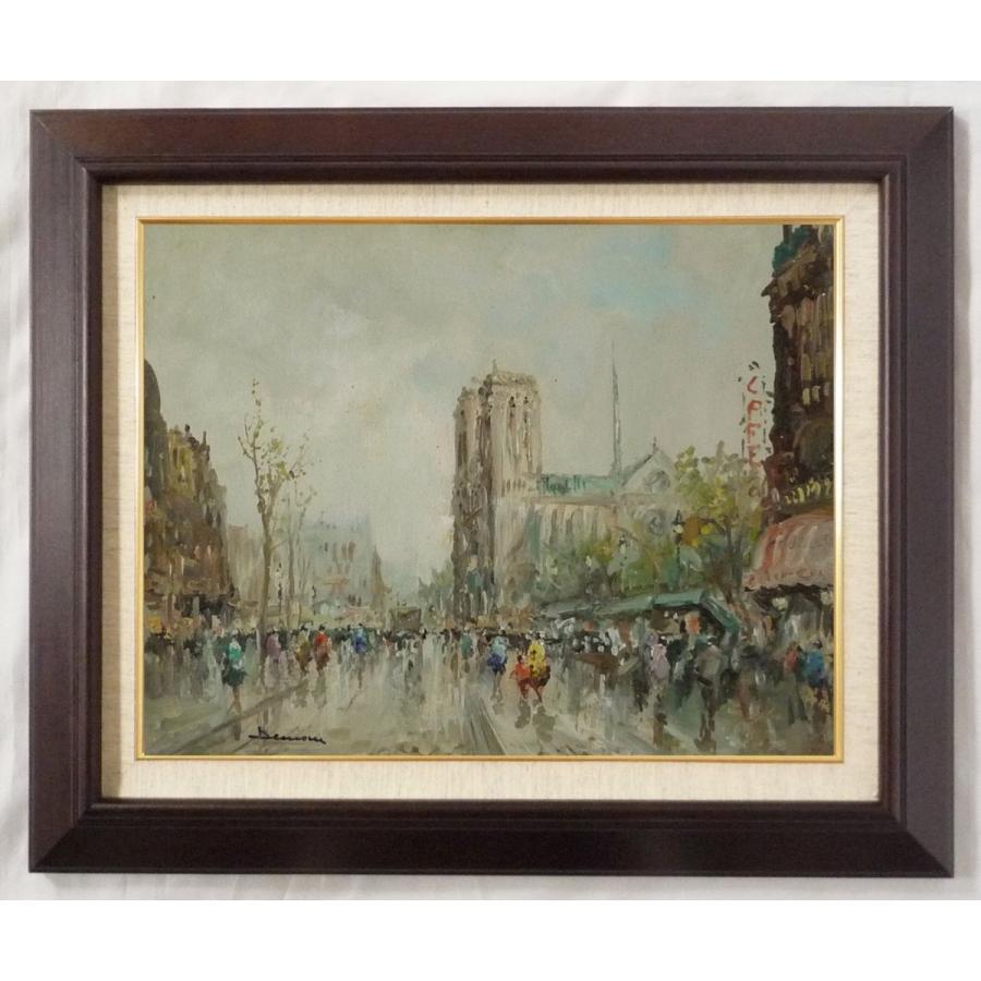 ヨーロッパ絵画 肉筆油絵 F6号 ディモニ作「パリの街並み」3＋新品額縁付