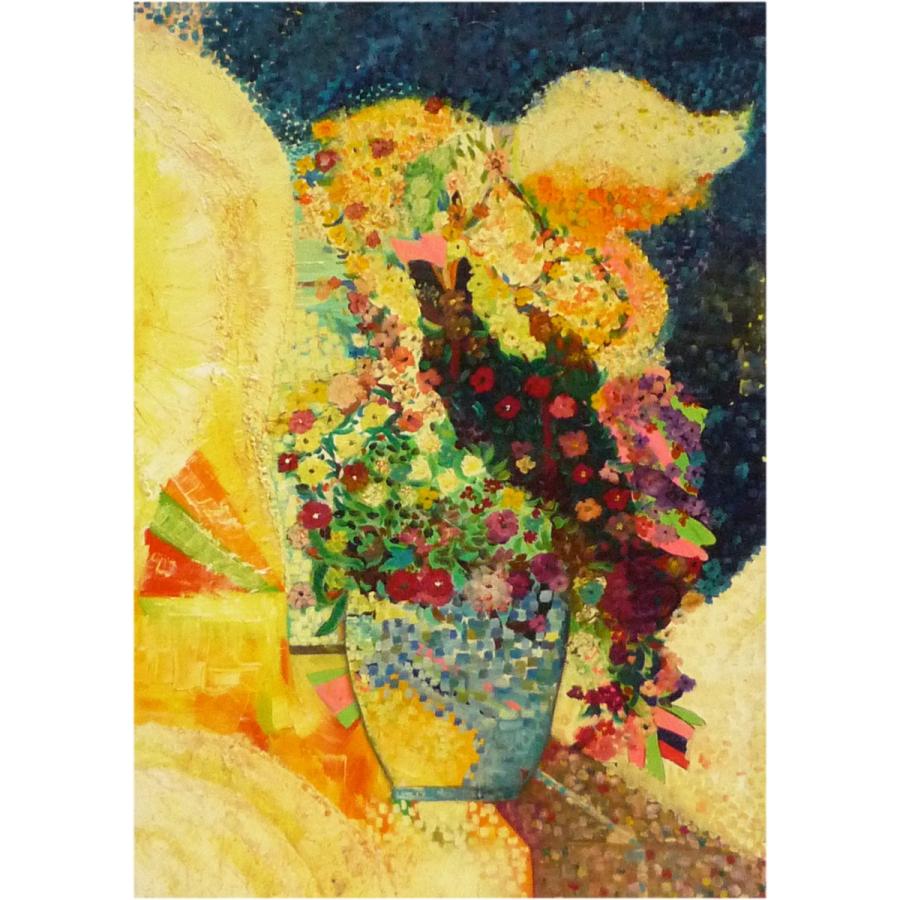 ヨーロッパ絵画 肉筆油絵 50X70 ジャノウ作 「花瓶の花」