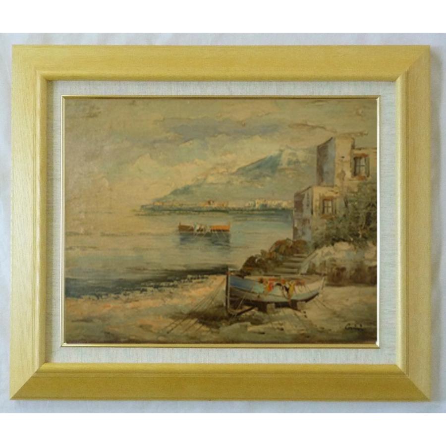 ヨーロッパ絵画 肉筆油絵 F6号 コルシニ作「ナポリの港」10＋新品額縁付