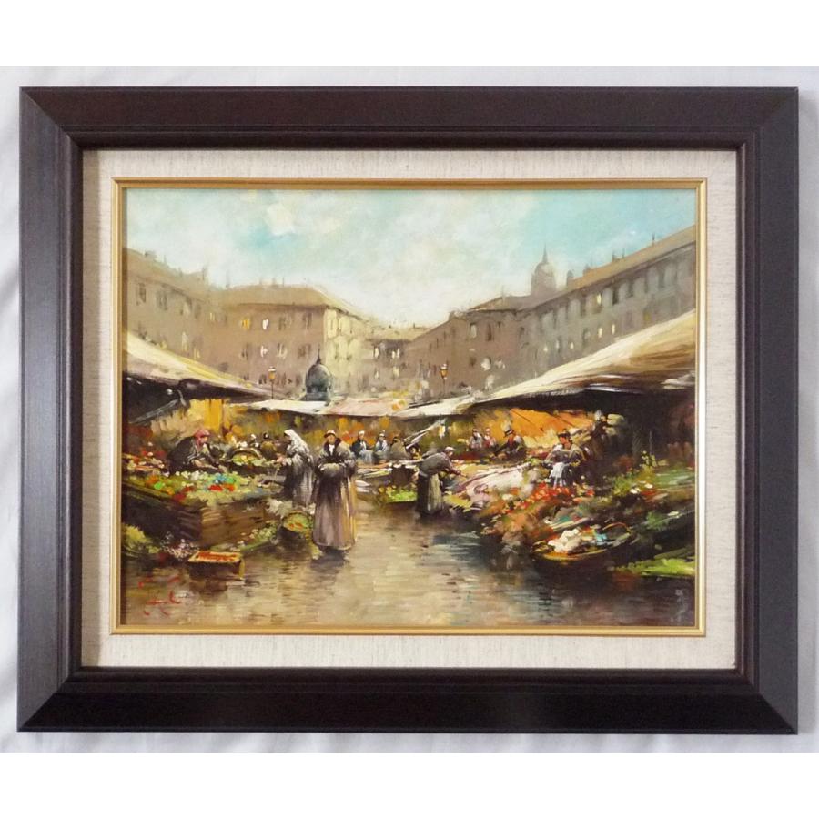 肉質油絵横F6海白壁花ヨーロッパ額装仕上げ品