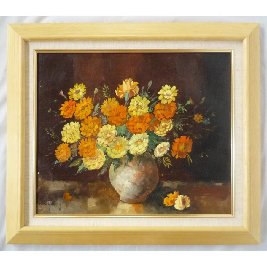 ヨーロッパ絵画 肉筆油絵 F8号 ガスト作「花瓶の花」1＋新品額縁付