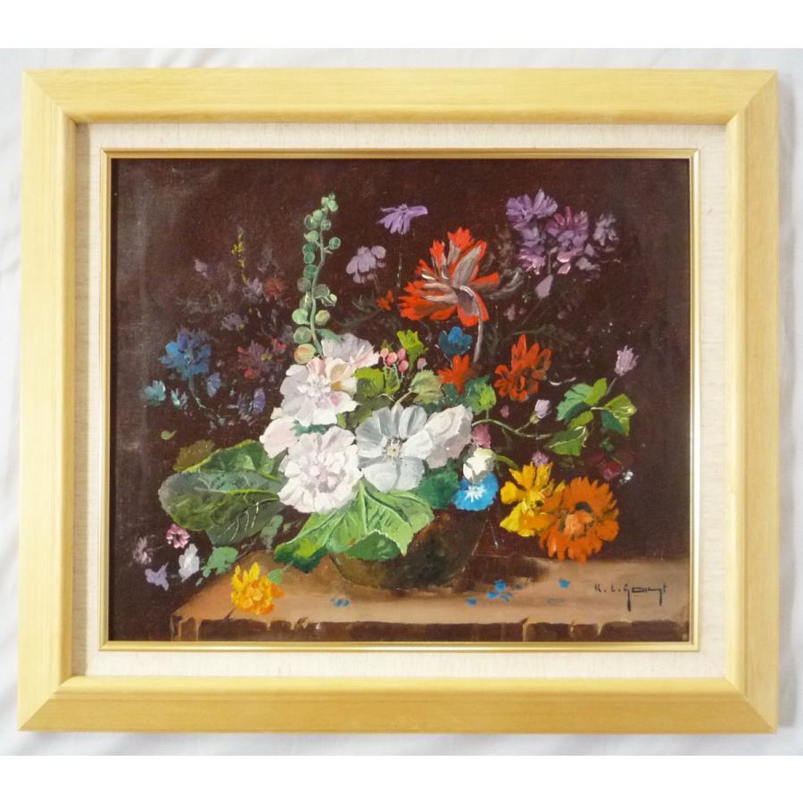 ヨーロッパ絵画 肉筆油絵 F8号 ガスト作「花瓶の花」2＋新品額縁付