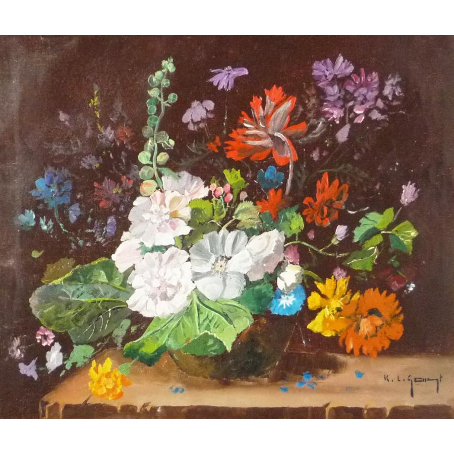 ヨーロッパ絵画 肉筆油絵 F8号 ガスト作「花瓶の花」2＋新品額縁