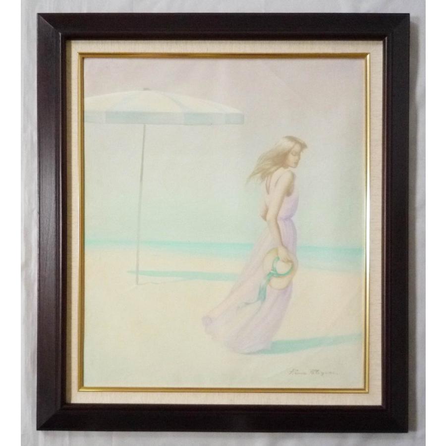 ヨーロッパ絵画 肉筆油絵 F10号ポリグナック作「海辺の少女」＋新品額縁付