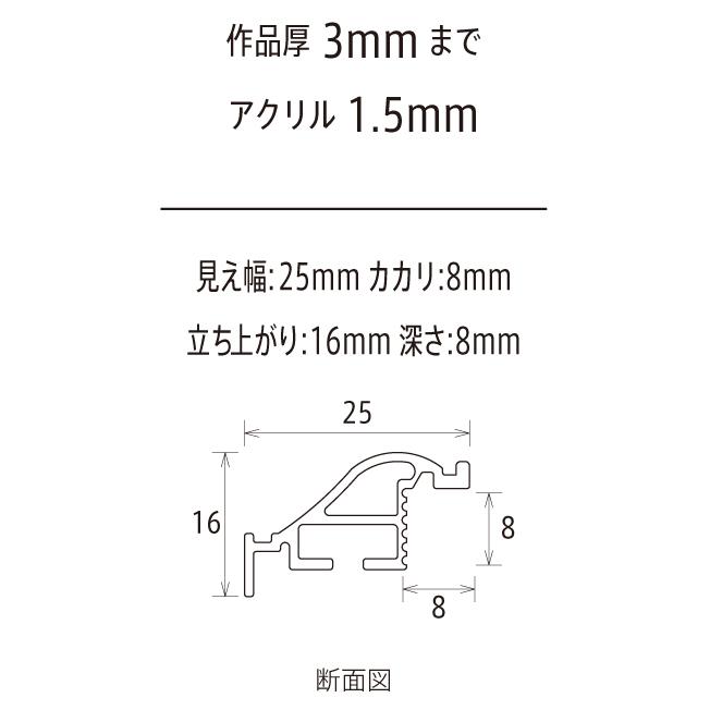 正方形の額縁 アルミフレーム フレ (Frais) ブラックレザー サイズ300画の画像