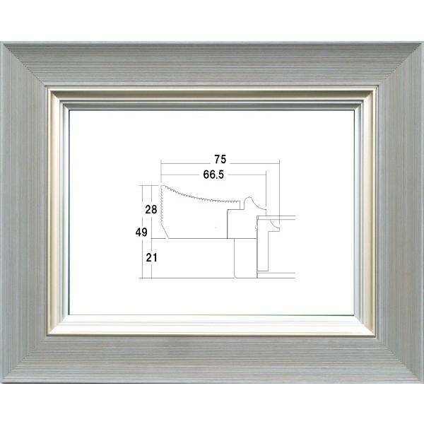 額縁 油絵/油彩額縁 木製フレーム UVカットアクリル付 3484N サイズ F0号 銀ねず