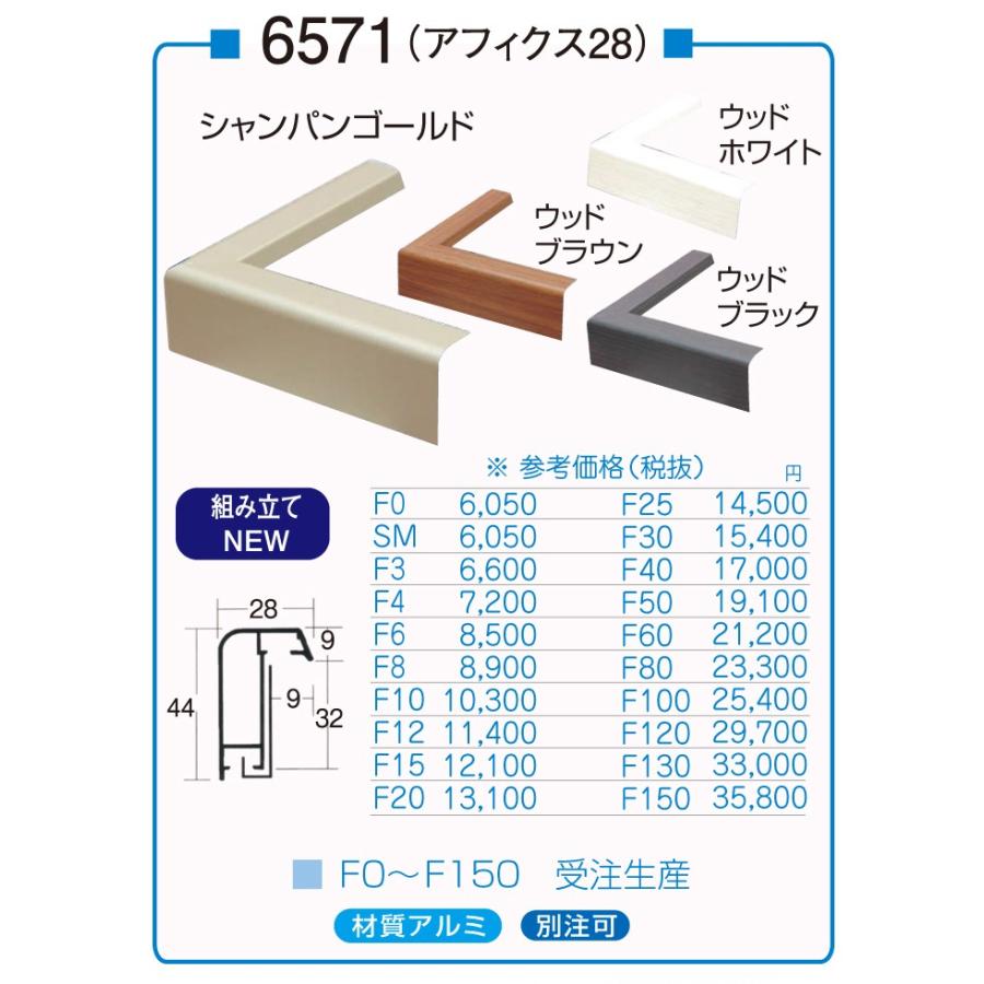 油絵/油彩額縁 アルミフレーム 仮縁 6571 サイズ P4号 シャンパンゴールド ウッドブラウン ウッドホワイト ウッドブラック｜touo